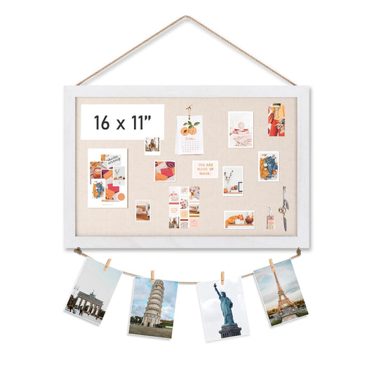 Emfogo Cork Board Vision Board, 16 "x11 White Linen Cork Boards for Walls with Frame, Pin Board