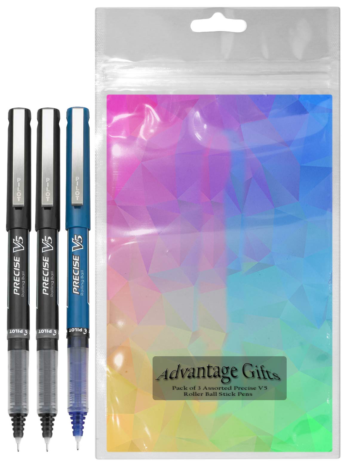 Advantage Gifts Precise V5 Stick Rolling Ball Pens, Extra Fine Point (.5mm), Assorted Colors