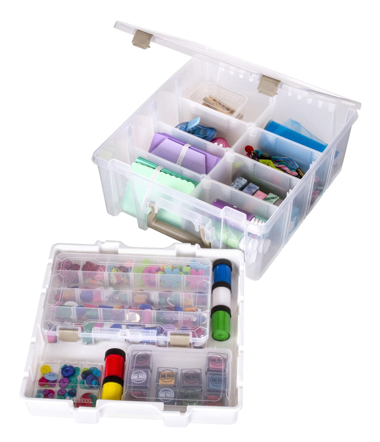 ArtBin 6899AZ Super Satchel Double Deep with Lift-Out Tray Storage Container, Portable Arts &