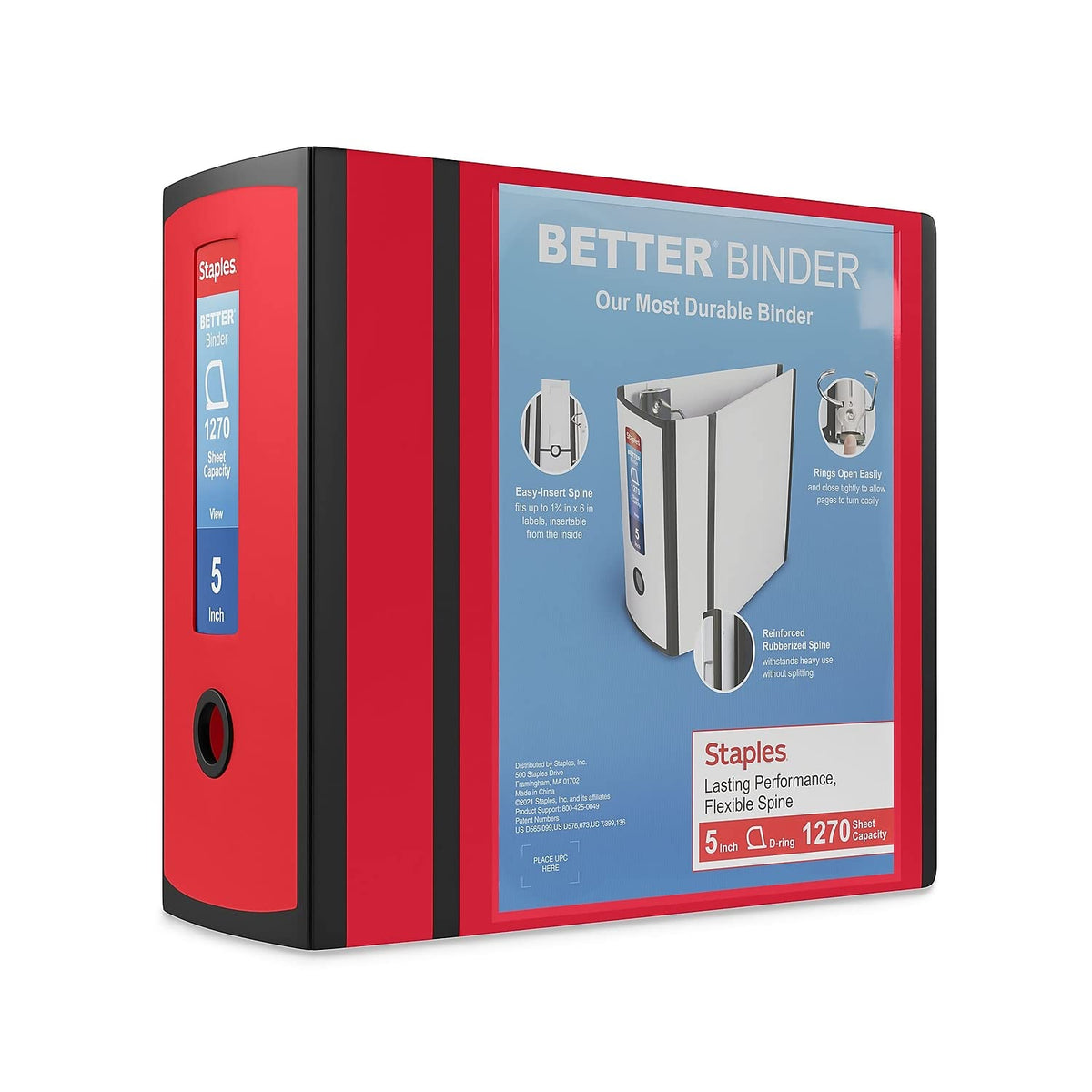 Staples Better 5-Inch D-Ring View Binder, Red, Reinforced Spine