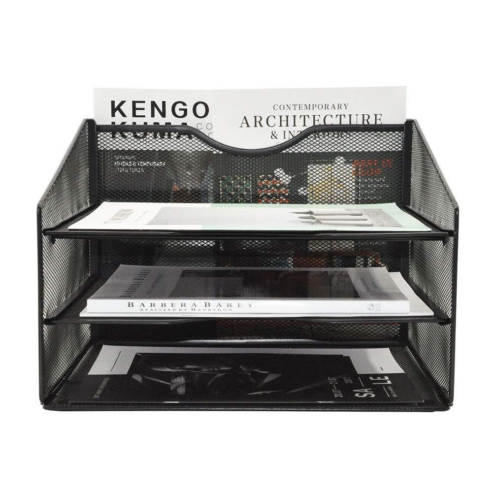 EASEPRES Mesh Desktop File Organizer, Document Mail Desk Folder Holder with 3 Paper Letter Tray and