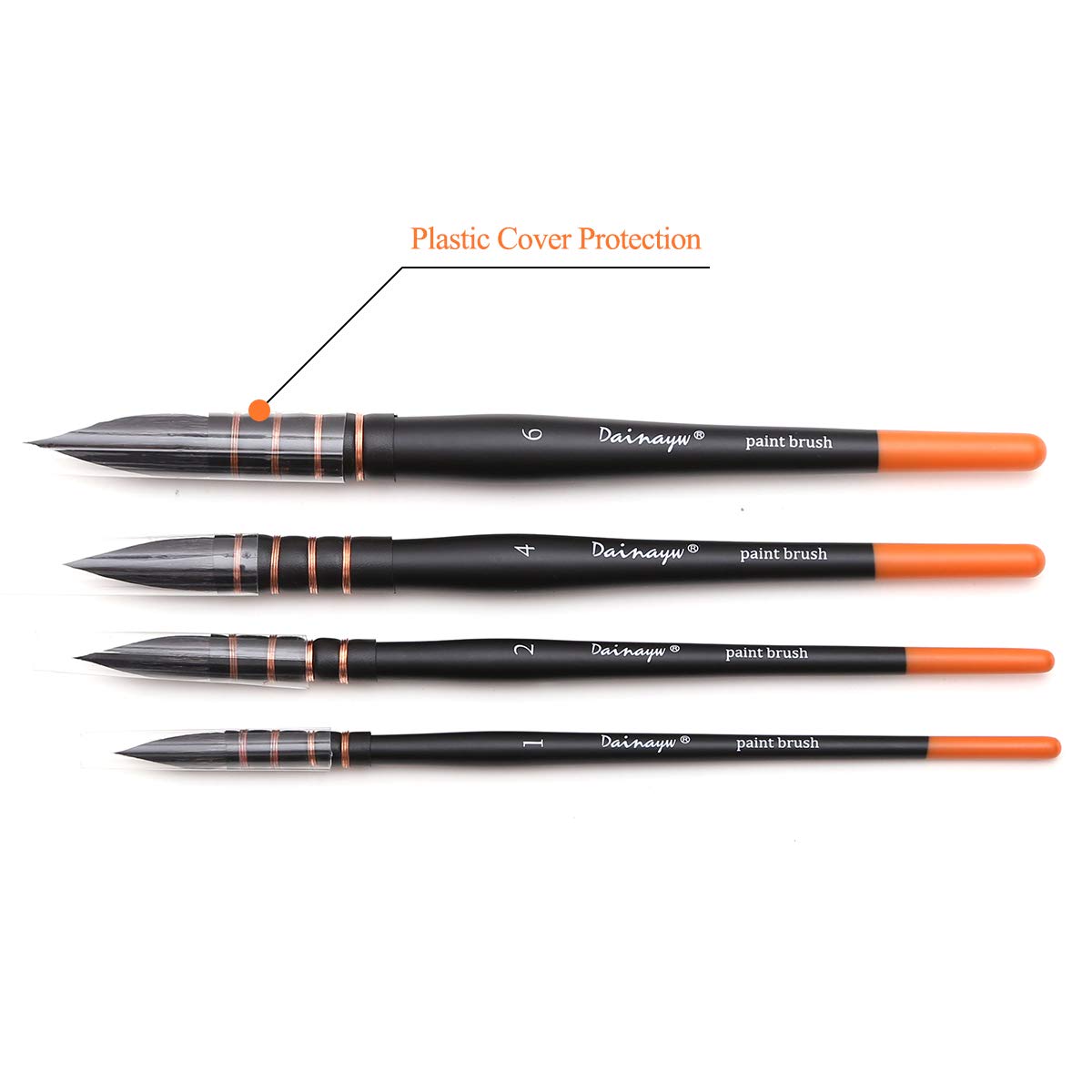 Dainayw Watercolor Paint Brushes, 4 Size Professional Round Squirrel Hair & Horse Hair Synthetic