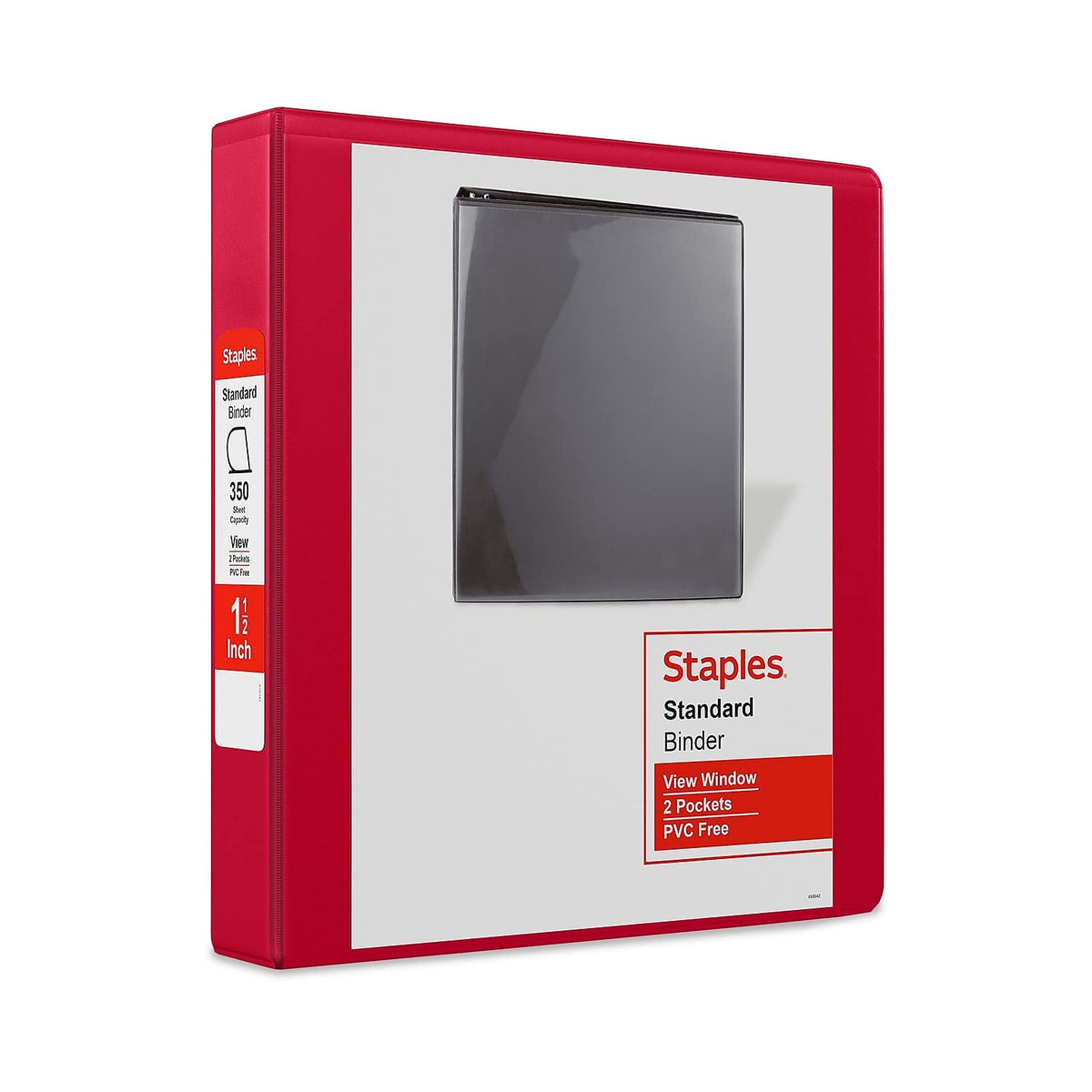 Staples Standard 1.5-Inch Round Ring View Binder, Red, 300 Sheets