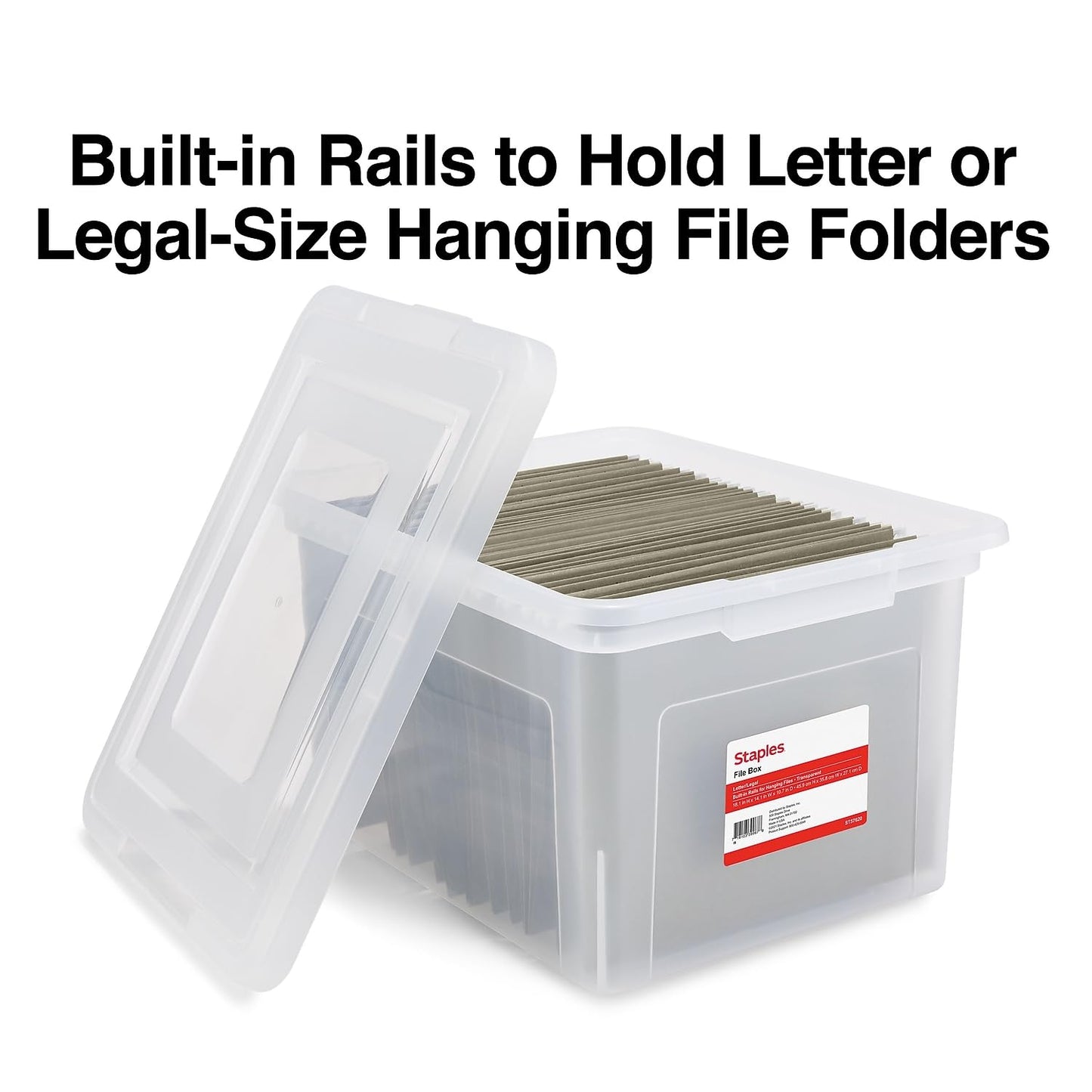 Staples Hanging File Folder Box, Storage Bin Organizer, Snap Lid, Clear