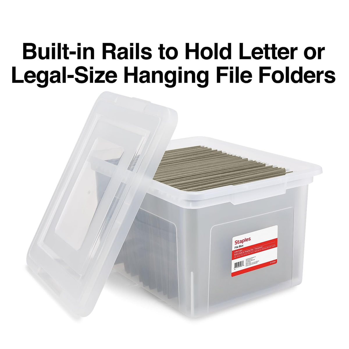Staples Hanging File Folder Box, Storage Bin Organizer, Snap Lid, Clear