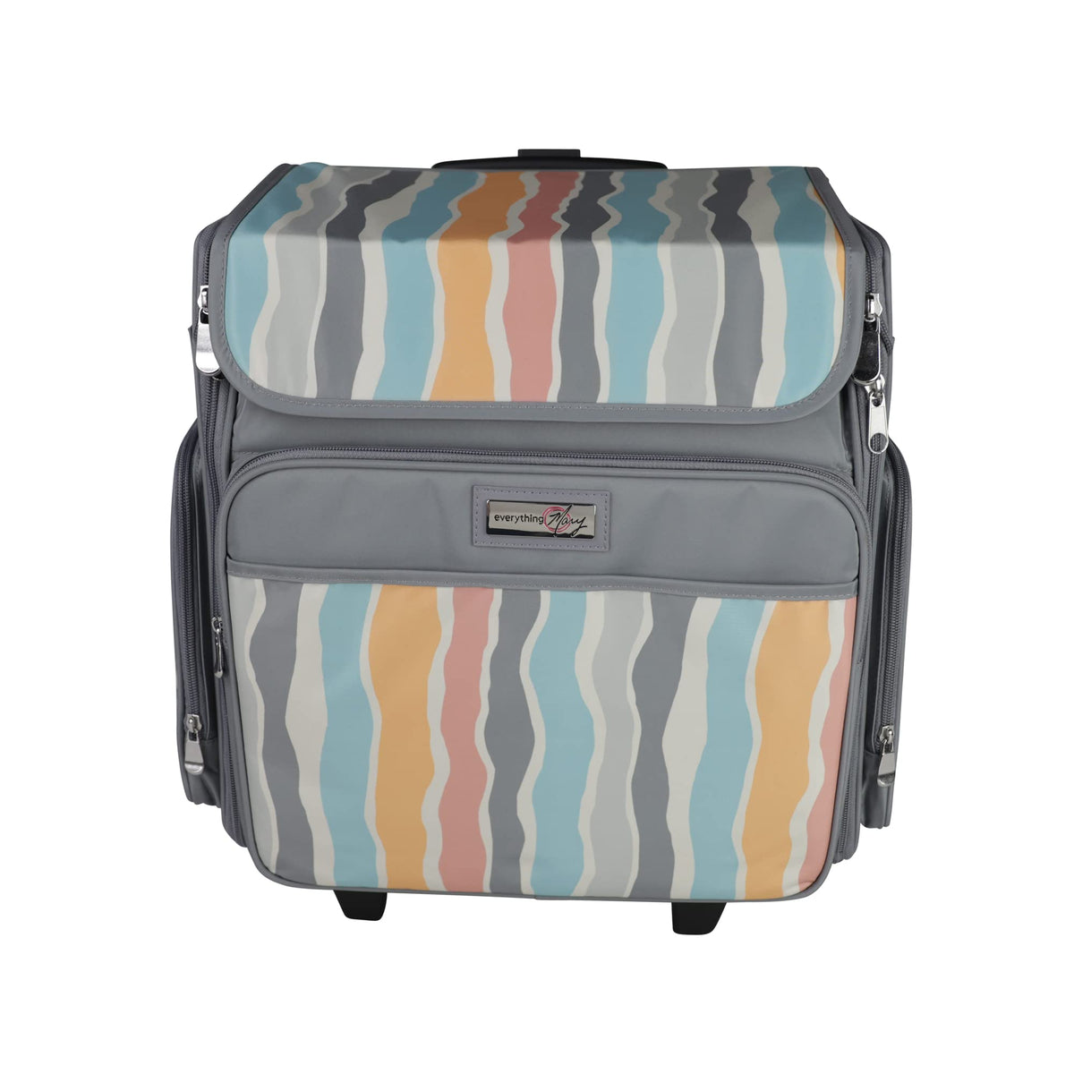 Everything Mary Rolling Scrapbook Tote – Grey Stripes Craft Bag with Wheels – Portable Storage