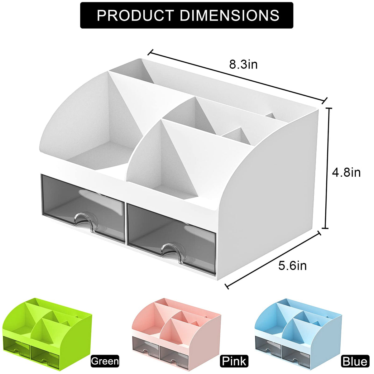 COMFYROOM Desk Organizer with 6 Compartments and 2 Drawers, Plastic Makeup Organizer, Pen Holder