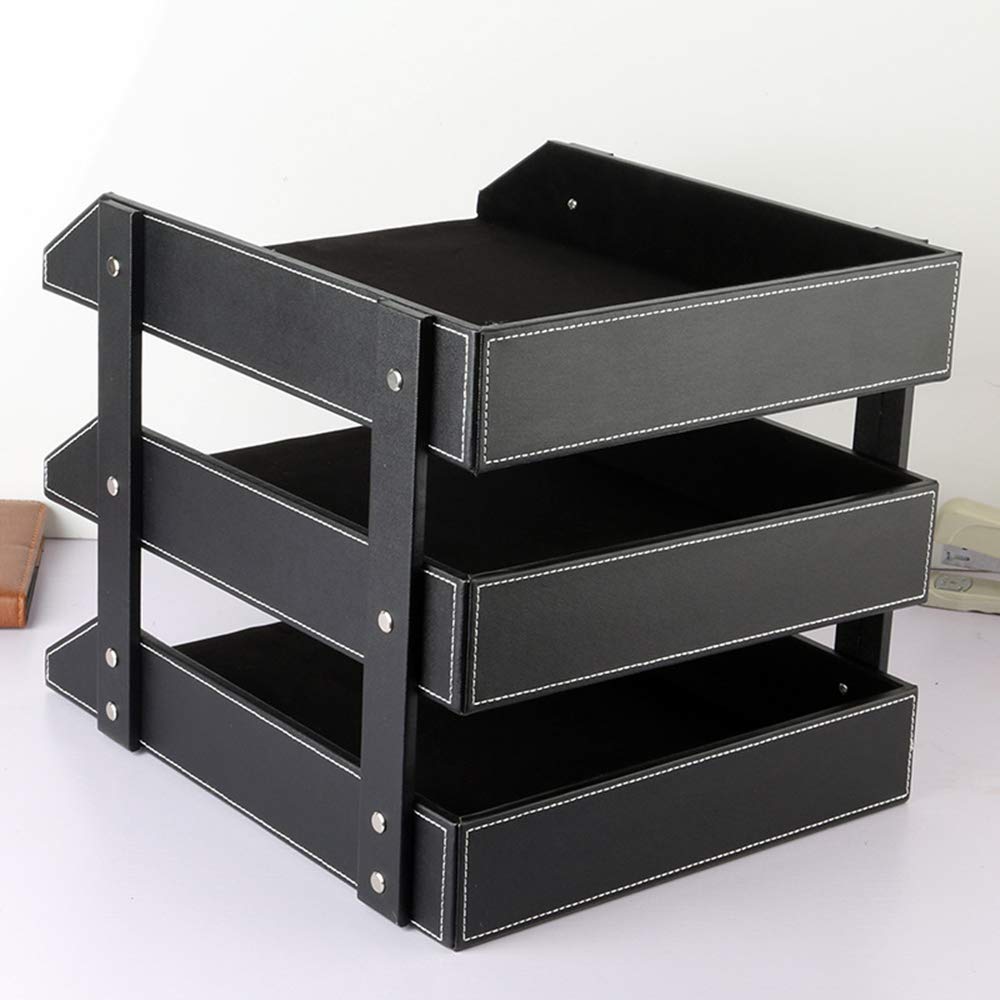 Leather Desk File Organizer, 3-Layer Stackable Tray, Used to Store documents, folders, Stationery