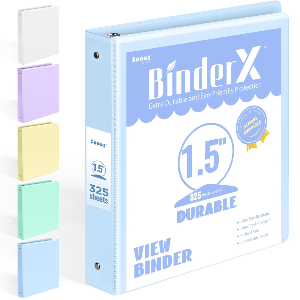 BinderX 3 Ring Binder 1.5 Inch, 1.5" Clear View Binder, Light Blue, Letter