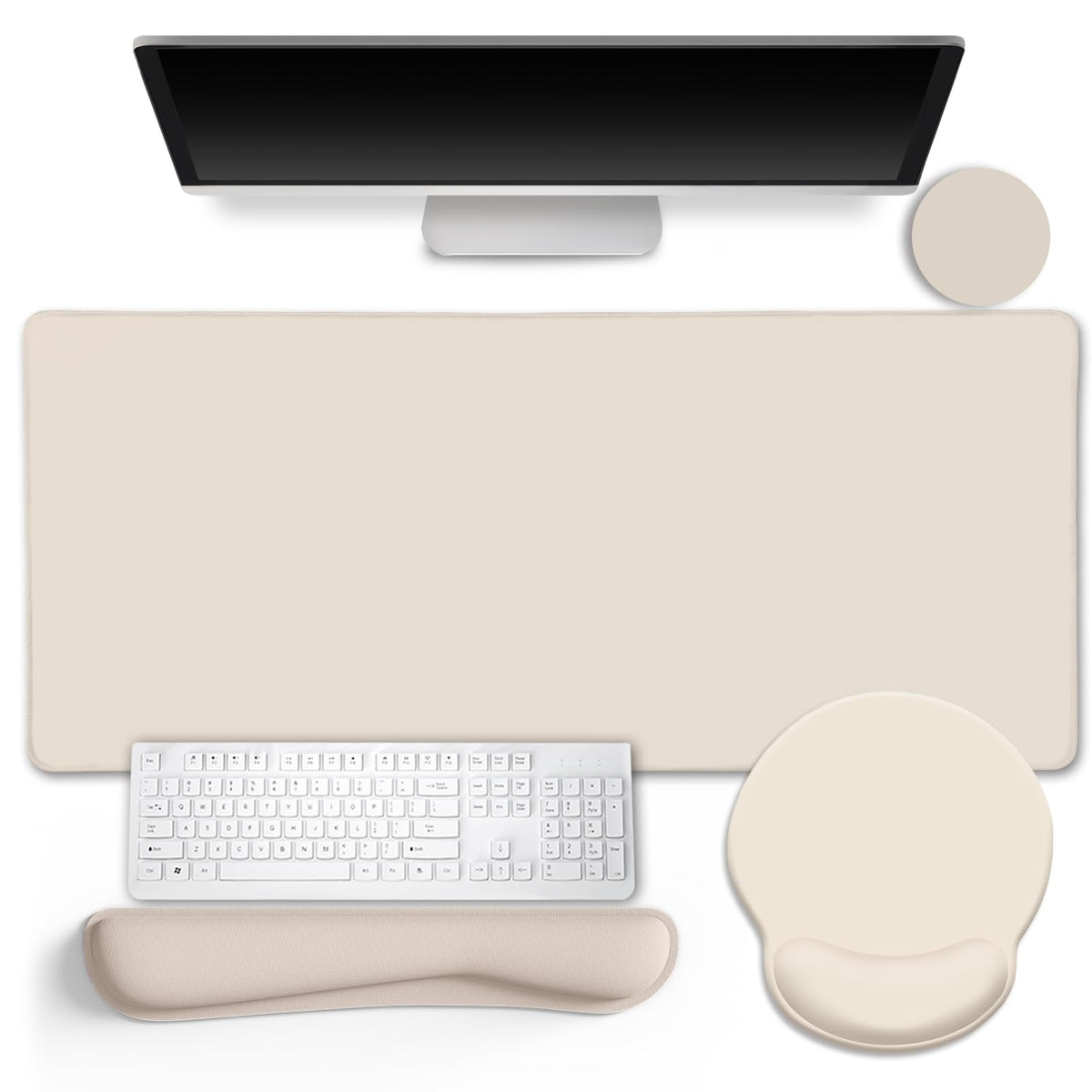 LIMKRIAN Oatmeal Beige Desk Mat Set, Large Mouse Pad & Keyboard Wrist Rest