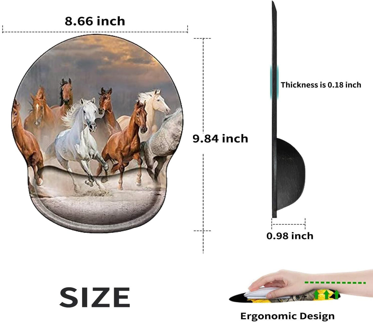 Horse Mouse Pad with Wrist Support Gel Mousepad Wrist Rest Ergonomic Animal No-Slip Mouse Mat