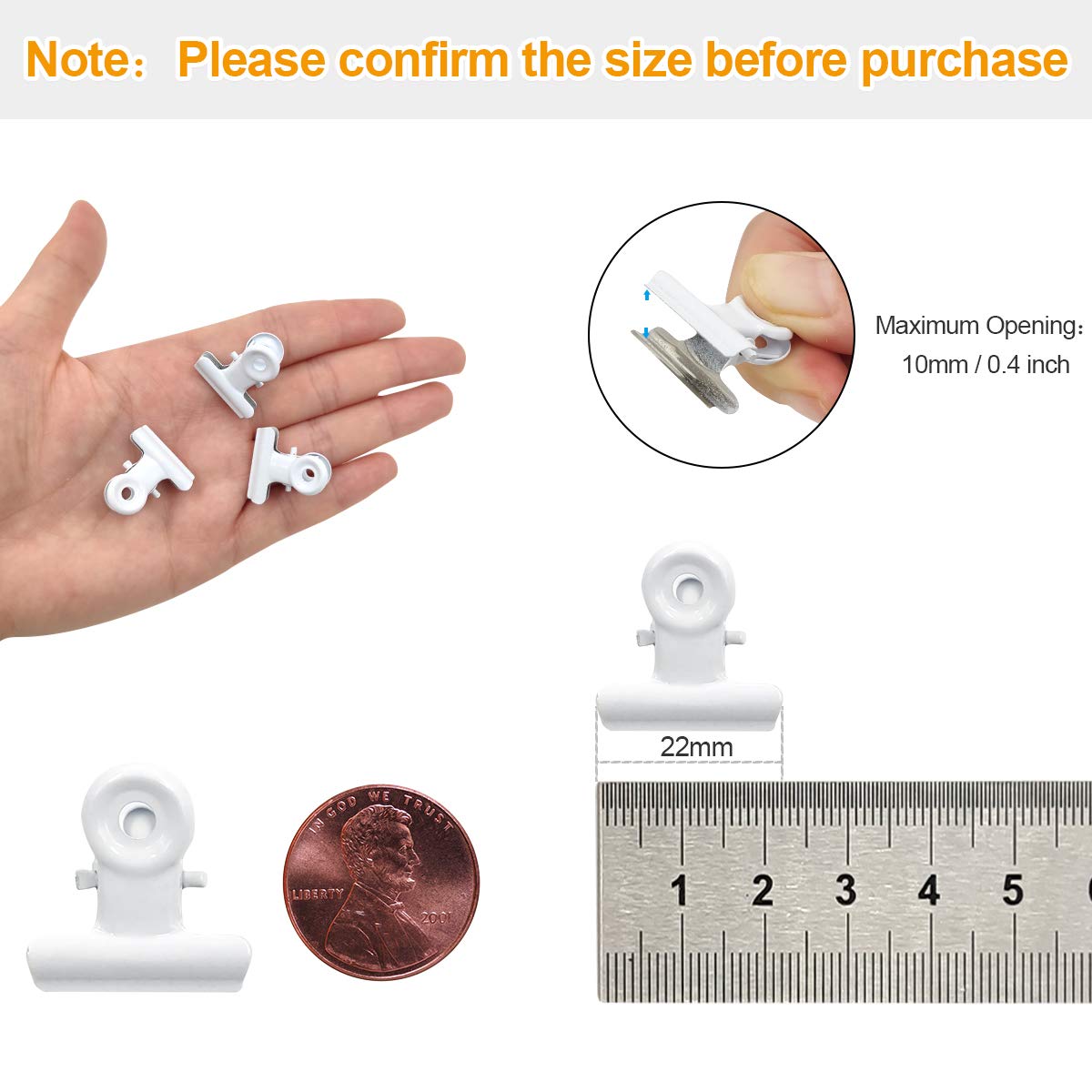 Coideal Small Bulldog Paper Clips White, 30 Pack 0.87 Inch Metal Mini Binder Bull Clips Money