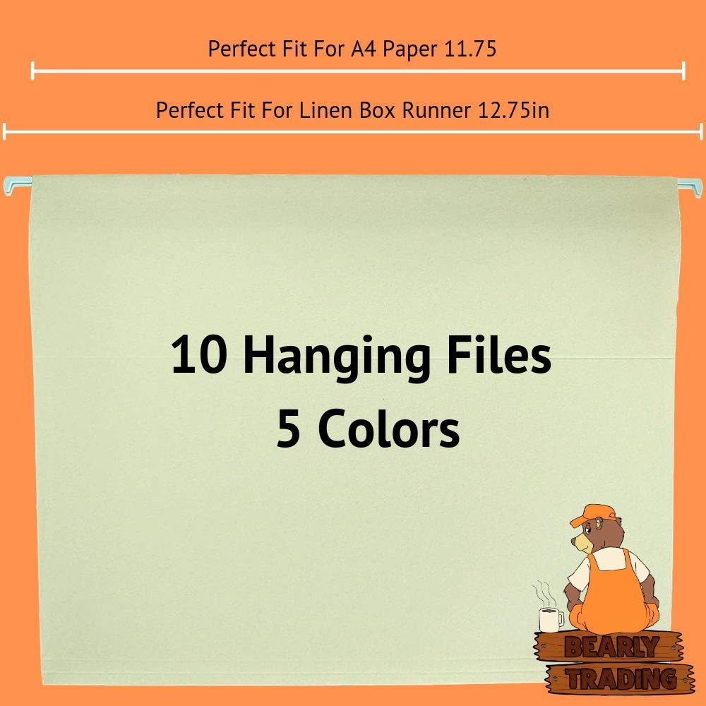 Bearly Trading Linen File Storage Box Includes 10 A4 Hanging Files - Collapsible Easy Filing