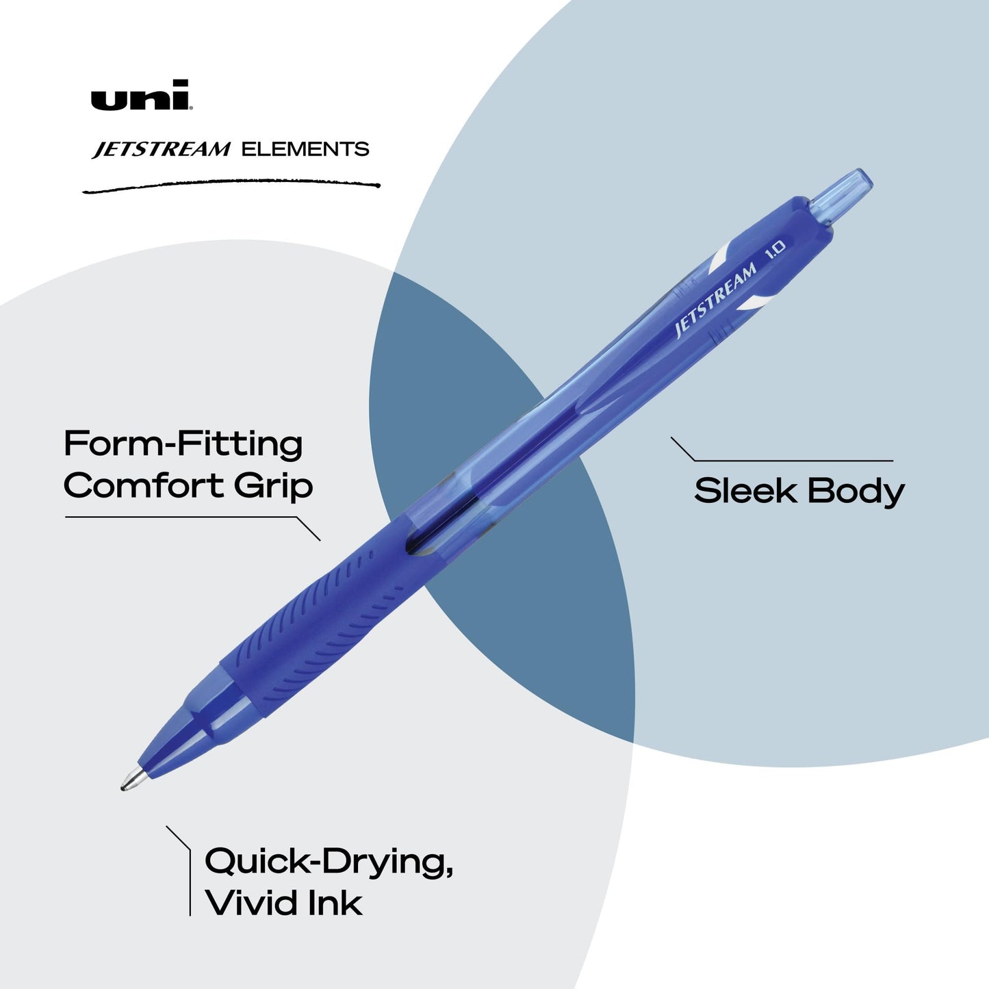 uniball™ Jetstream Elements Ballpoint Pens, Medium (1.0mm), Blue, 12 Pack