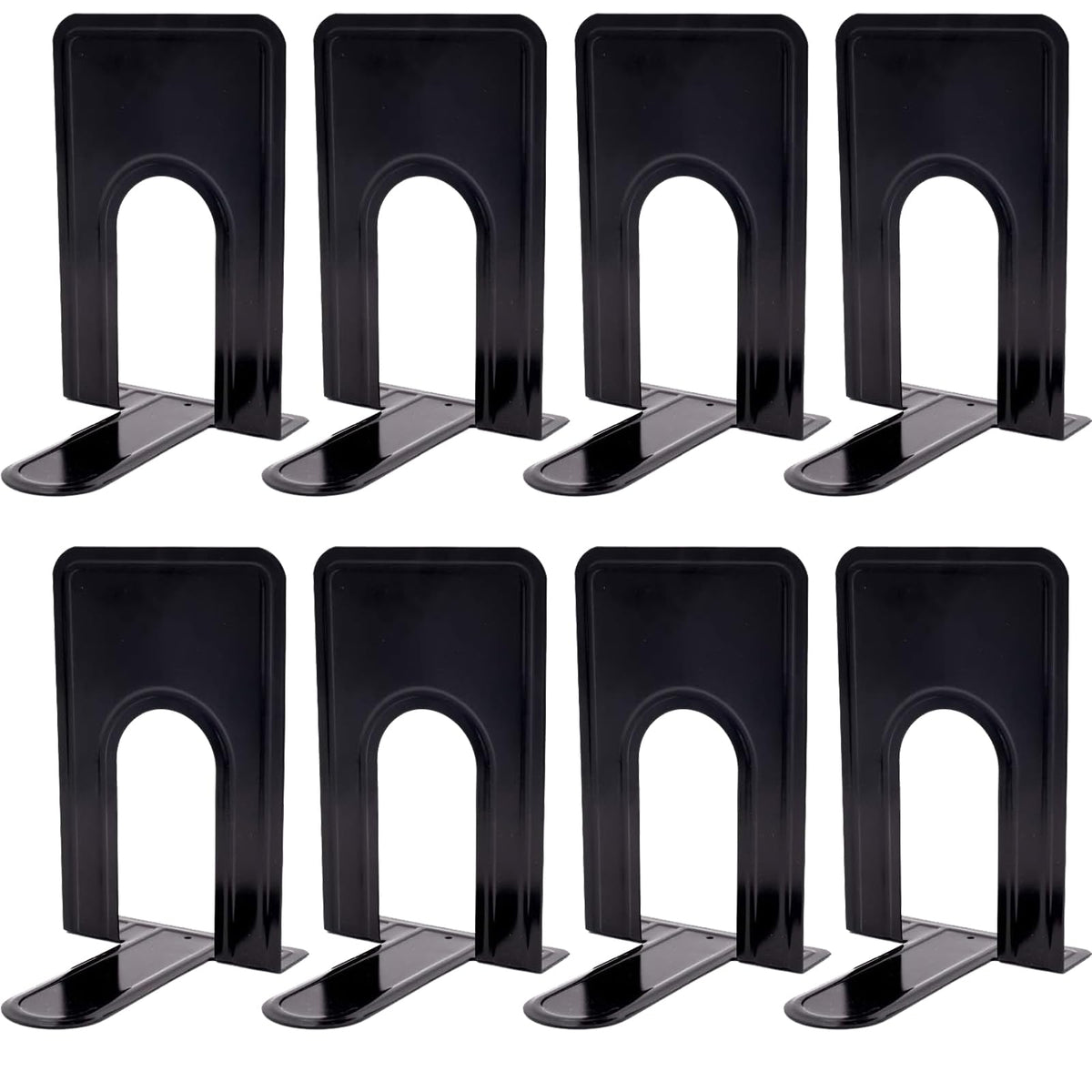 KINJOEK 4 Pairs/8 PCS Heavy Duty Bookends, 8.3x6.5x5.1 Inch Anti Slip Metal Book Ends for Books