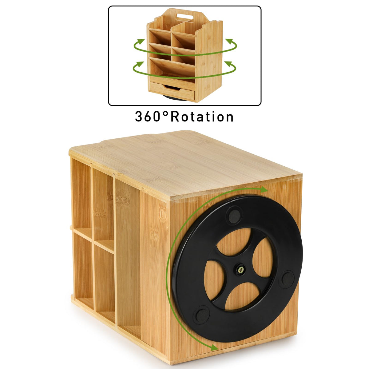 SOUJOY Bamboo Pen Holder Organizer, 360°Rotating Art Supply Storage Caddy, Hold 400+ Pencils, 15