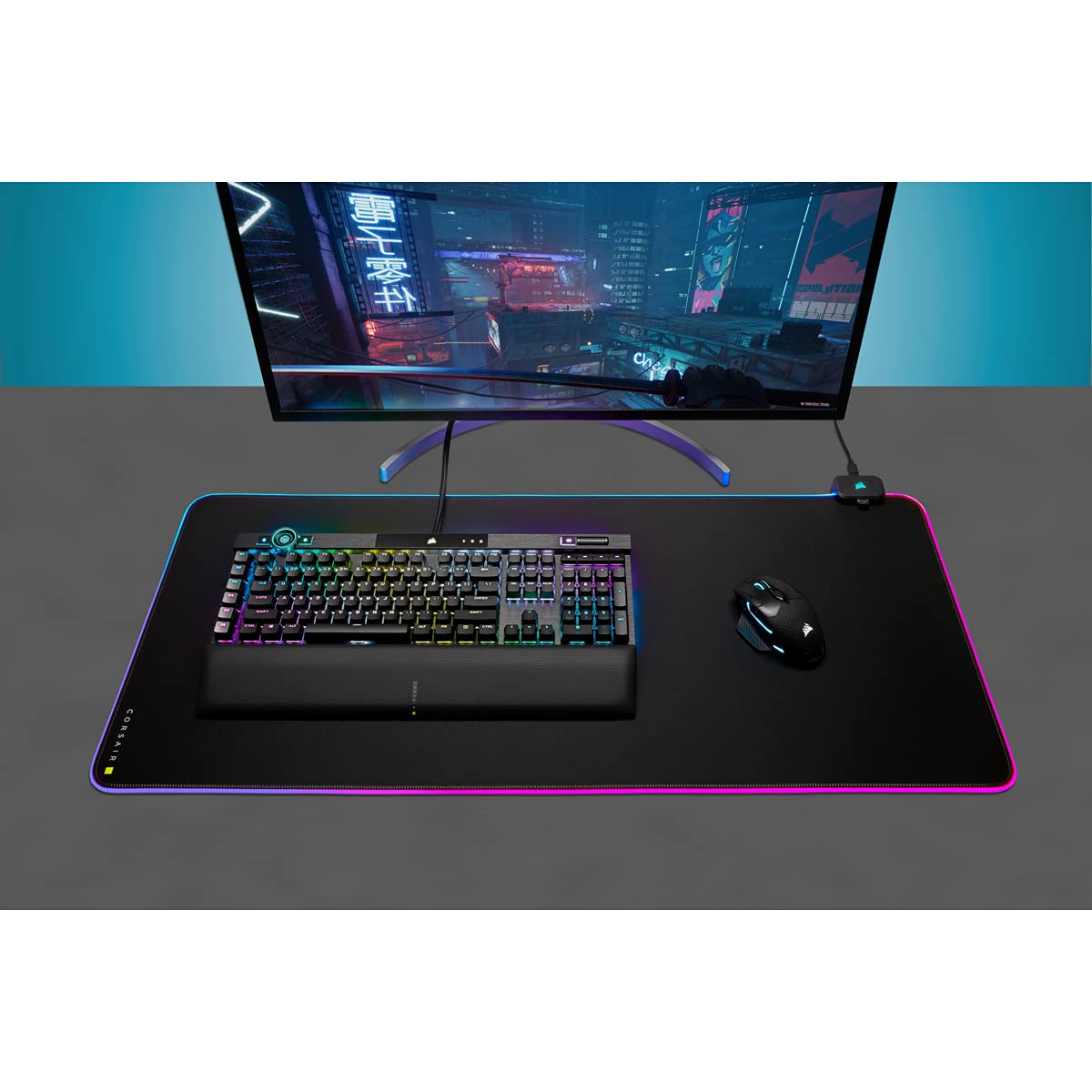 Corsair MM700 RGB Extended Cloth Gaming Mouse Pad - 36.6" x 15.8" - 360° RGB Lighting - Two USB