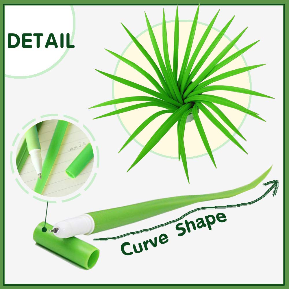 Youdepot Green Leaf Like Grass-Blade Pens, Black Ink, Pack Of 25