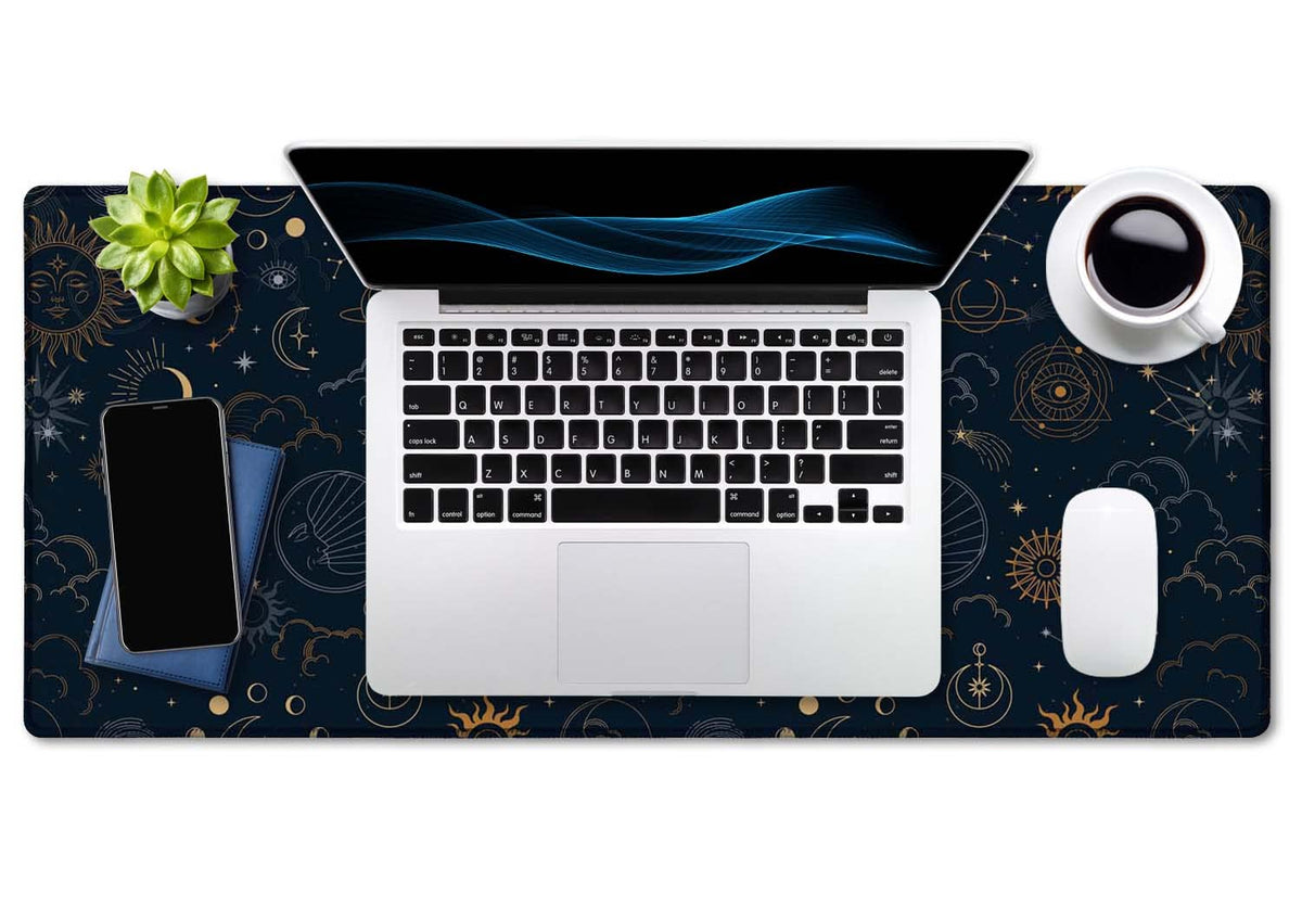 SSOIU Celestial Stars and Magic Eyes XXL Extended Desk Mat, Full Desk Office Home Large Mouse and