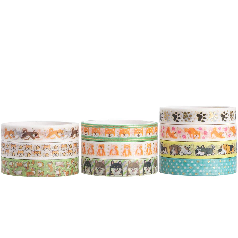 YUBBAEX 10 Rolls Sparkling Washi Tape Set 8mm Skinny Gold Foil Decorative Masking Washi Tapes for