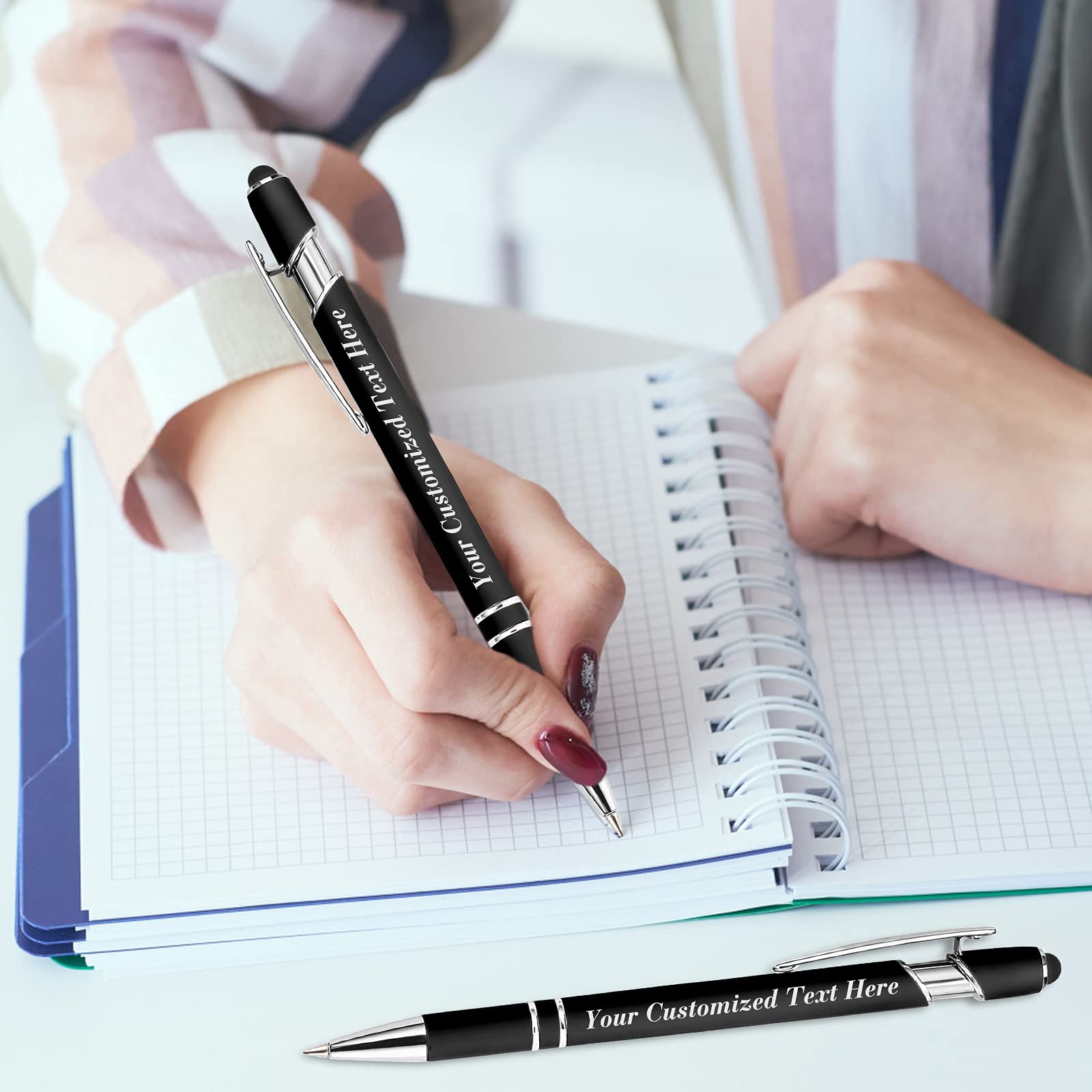 20 Pcs Personalized Pens in Bulk with Stylus Tip - Custom Print with Name 0.5 mm Soft Touch Medium