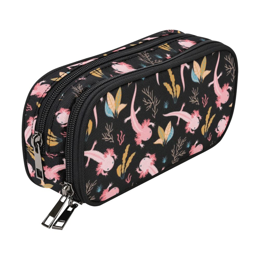 ANANGTEE Cute Axolotls Pencil Pouch Case for Boys Teen Girls Navy Blue 10x5