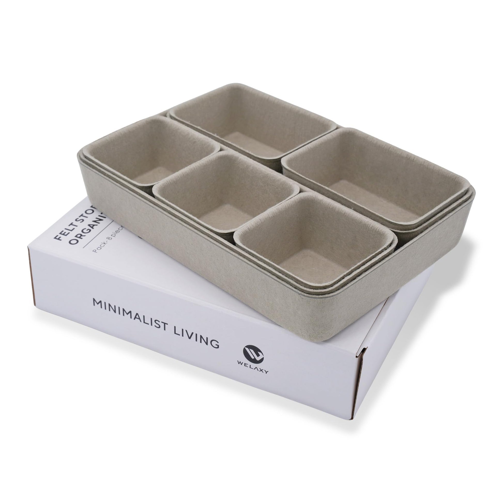 Welaxy Office Felt Desk Drawer Organizer Tray 8pc Stone Natural Storage Bin