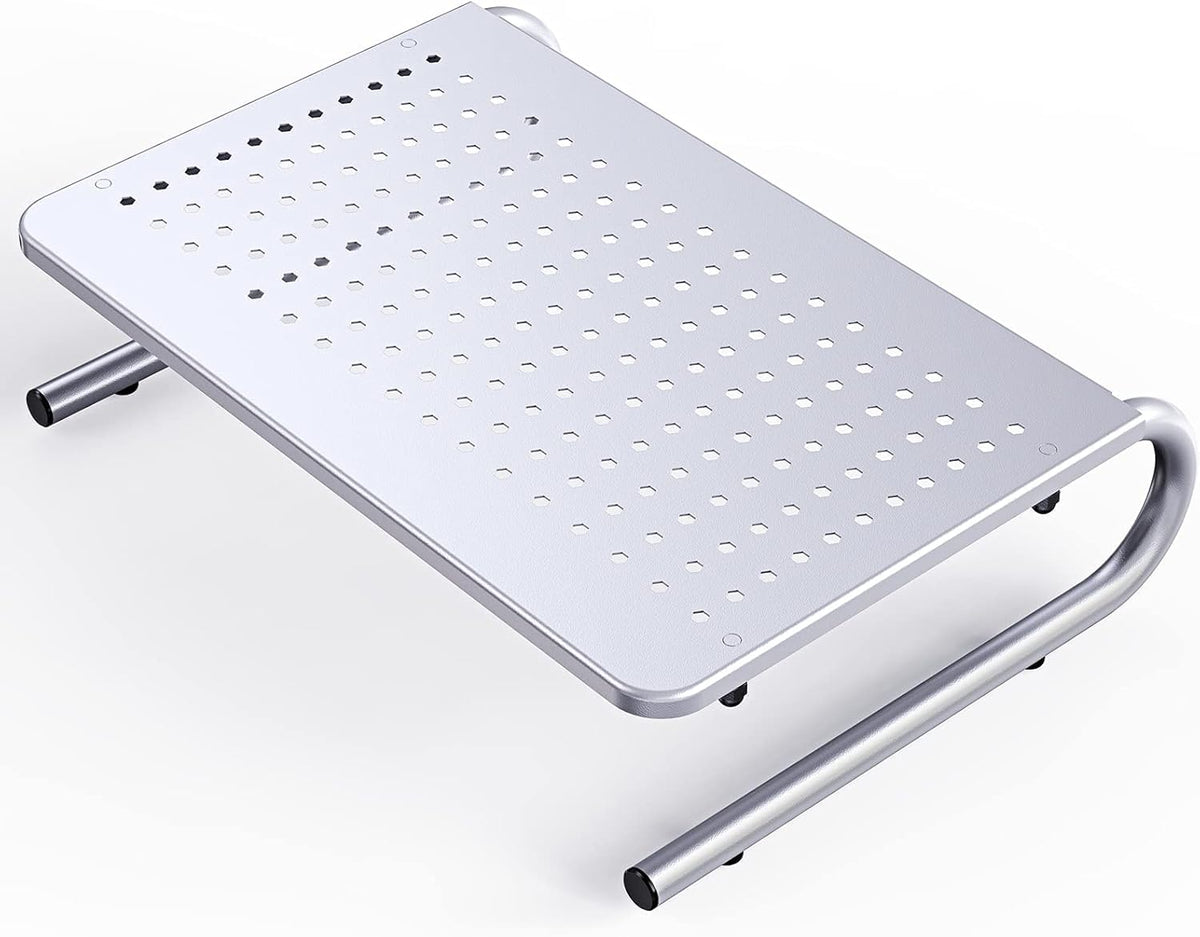 HUANUO Monitor Riser for Desk, Laptop Stand with Vented Steel Shelf, Silver