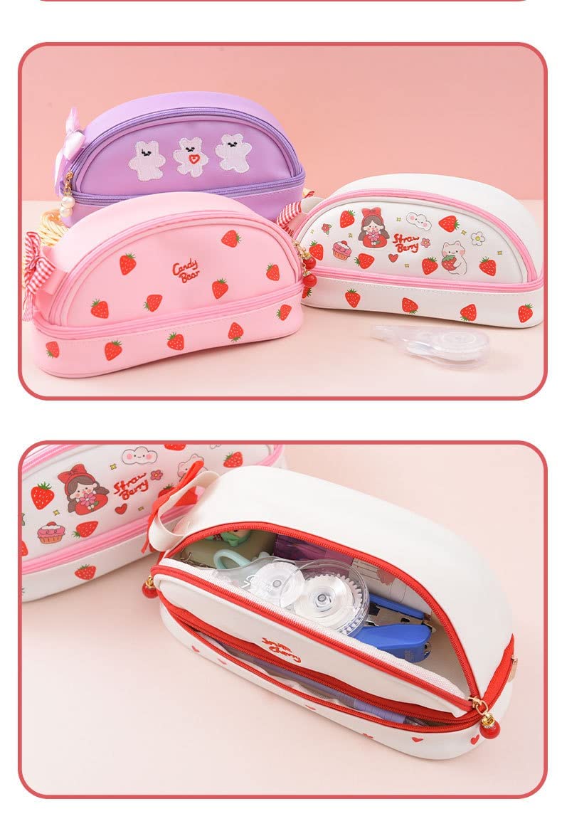 Donloise Large Capacity Pen Pencil Case Kawaii Stationery Pouch, Students PU Leather Aesthetic