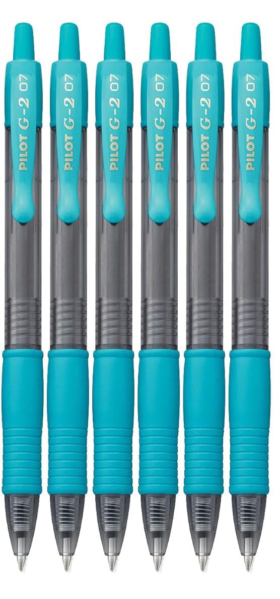 Pilot G2 Retractable Premium Gel Ink Roller Ball Pen (.7mm) Turquoise Ink 6-pk, Refillable &