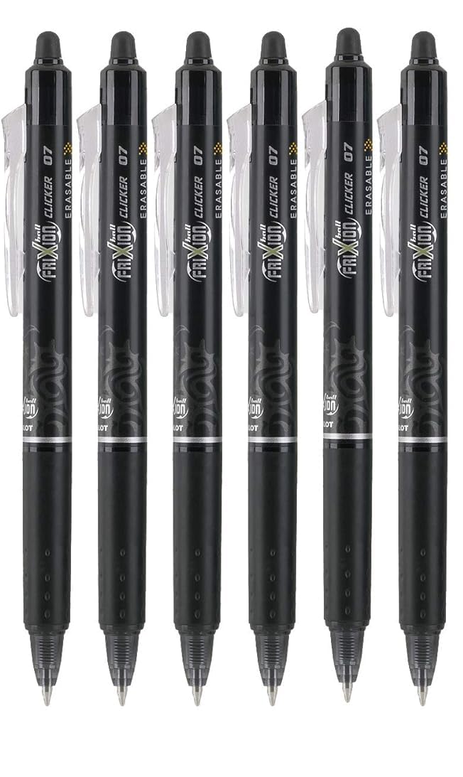 Advantage Gifts Clicker Retractable Erasable Gel Pens Fine Point (.7mm) Black Ink 6-pk;