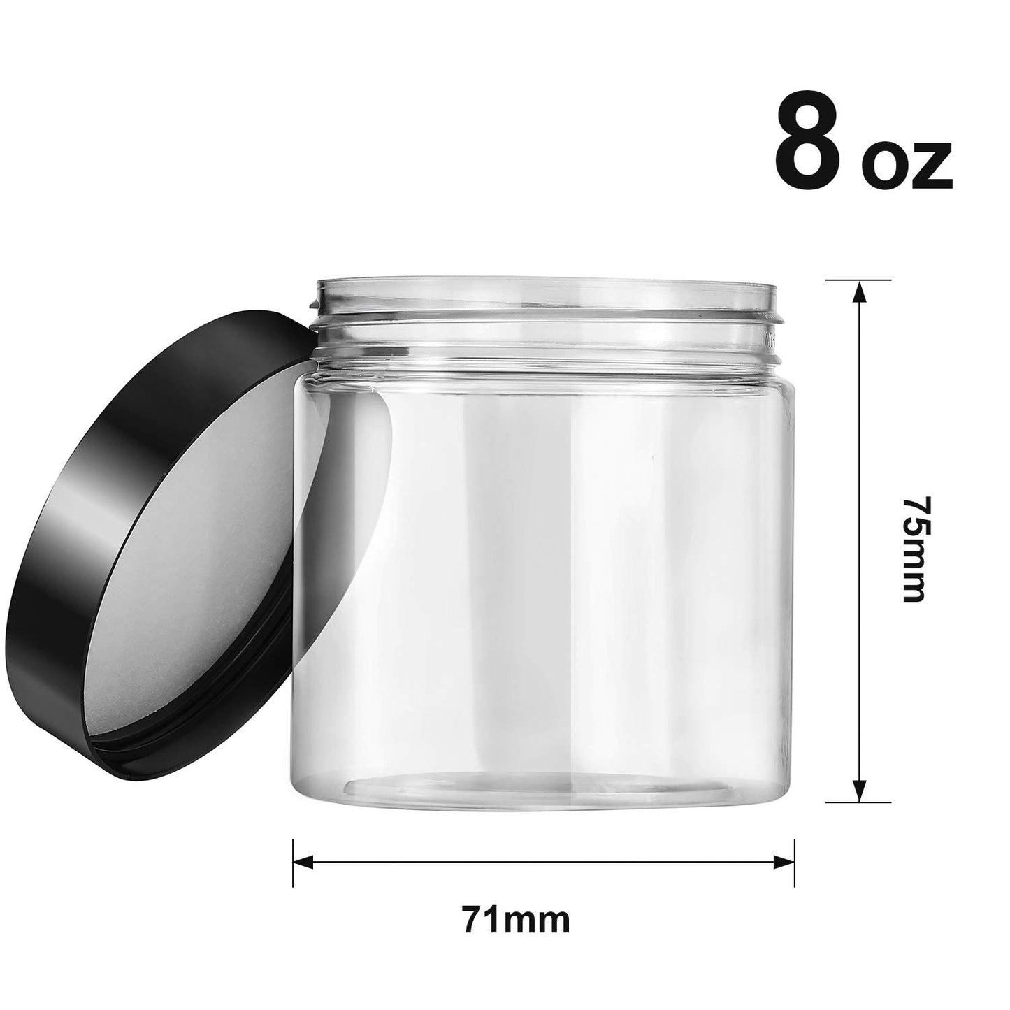 Satinior 12 Pack 8 oz Plastic Jars with Lid Empty Storage Container, Black
