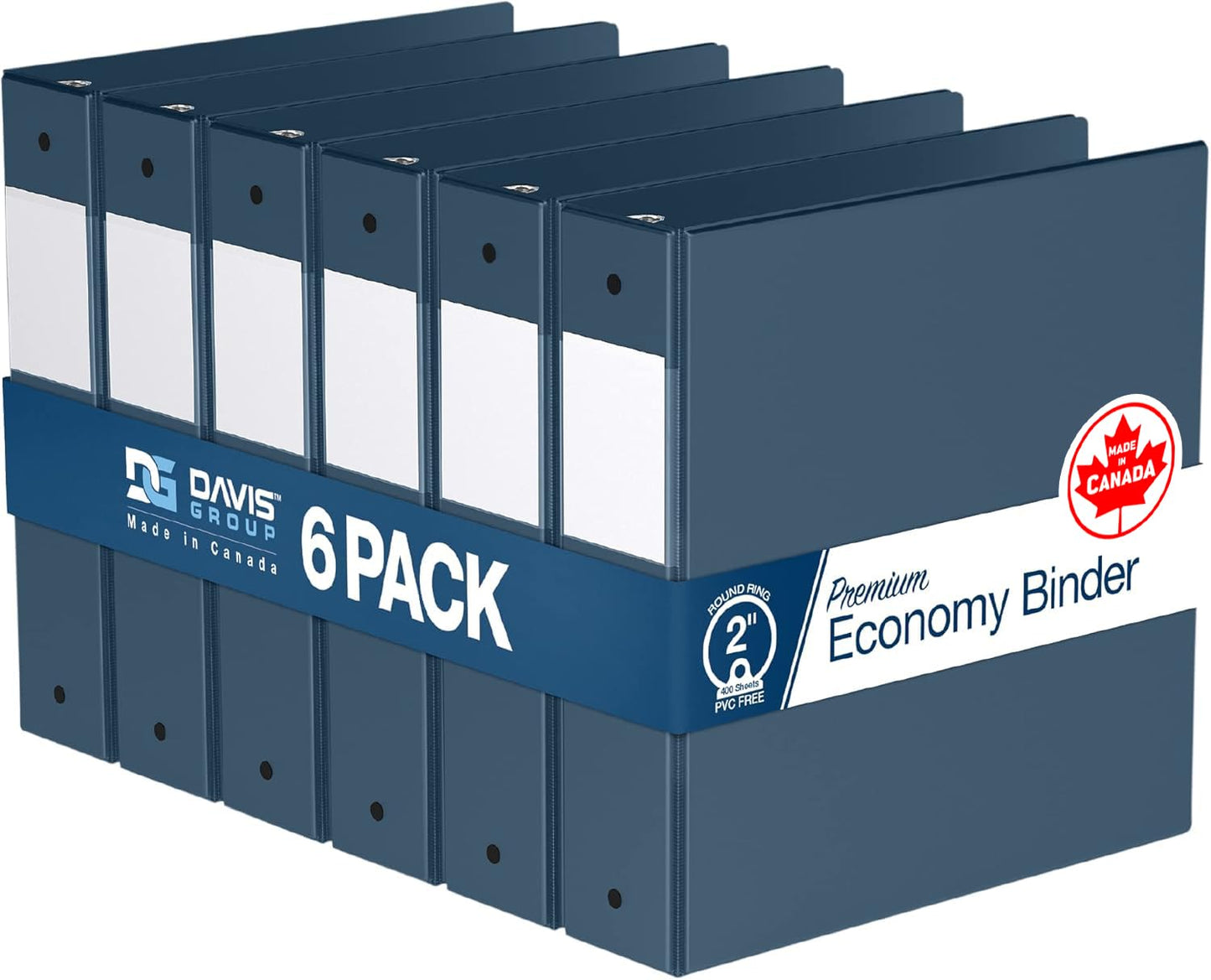 Premium Economy 3-Ring Binder, Spine Label, 2" Round Rings, Navy Blue, 6 Pk