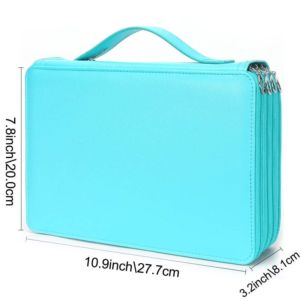 Vomgomfom 200 Slots Pencil Case 4-Layer PU Leather, Handle, Solid Green