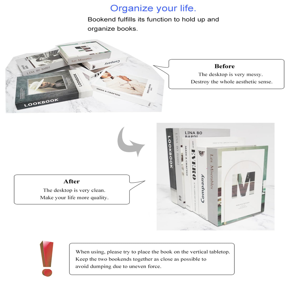 MerryNine Clear Acrylic Book Ends Bookends for Shelves