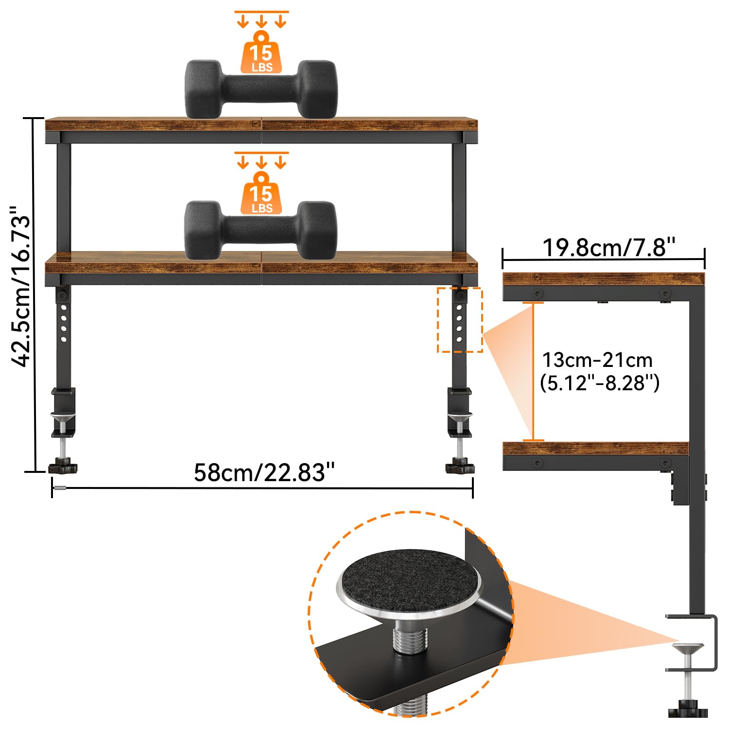 IBUYKE Clamp on Desk Shelf, 22.8” Large Desk Extender Shelves UTMZ010H