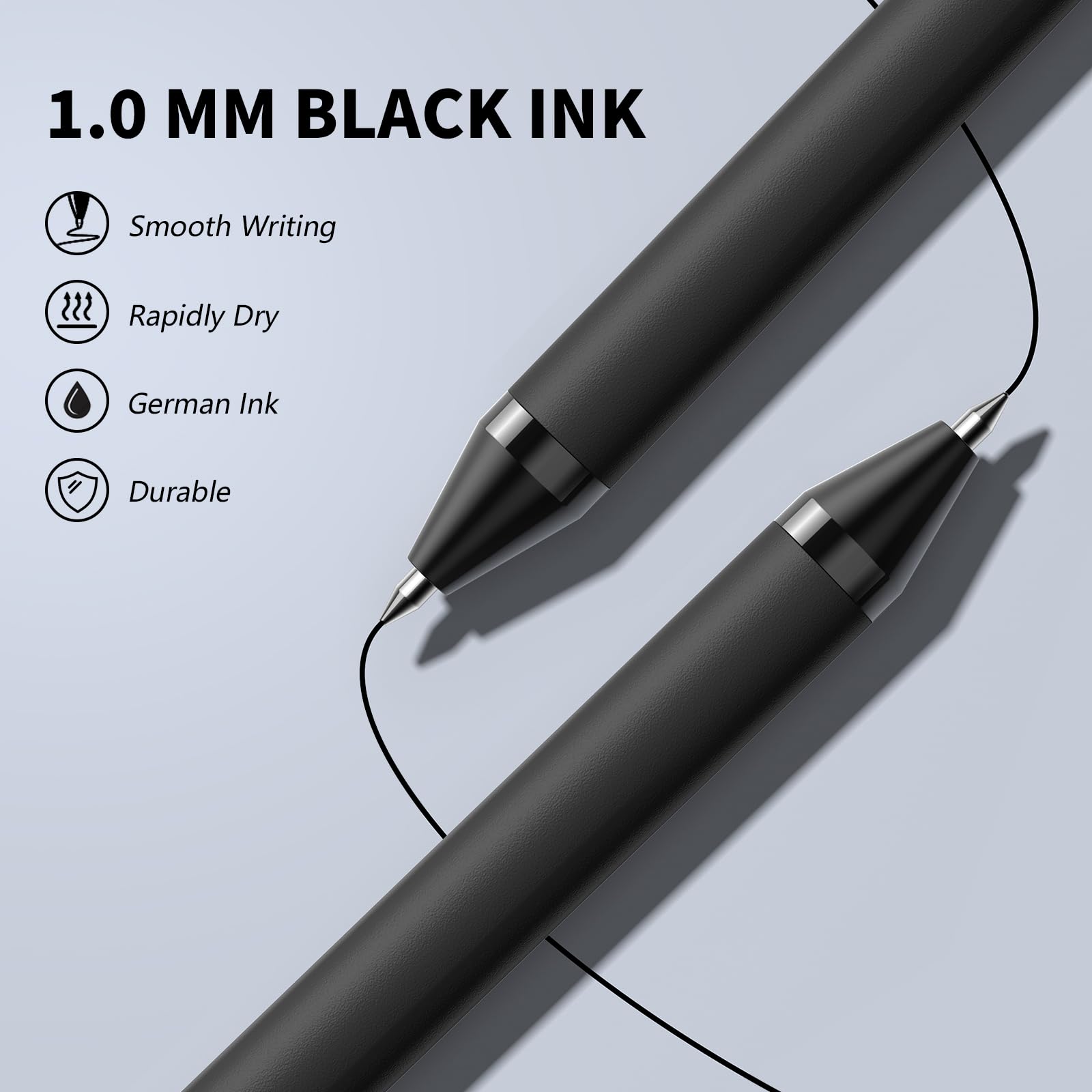 InkSlick Black Pens Bulk 50 Pack 1.0mm Ballpoint Pen for Smooth Writing