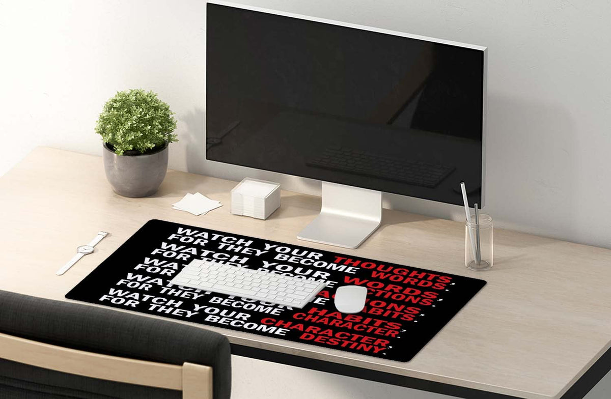 SSOIU Watch Your Thoughts Motivational Words Quotes Mouse Pad 35.5 X 15.7 Inch XXL Full Desk