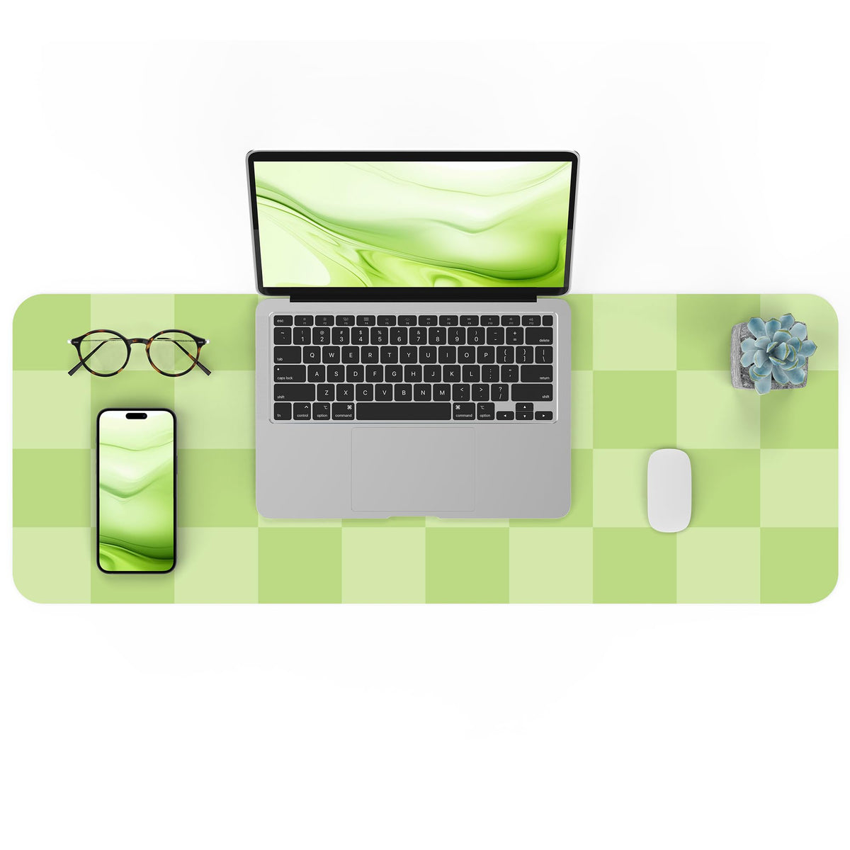 AFIING Green Checkered Desk Mat 31.5" x 12", Waterproof Desk Pad