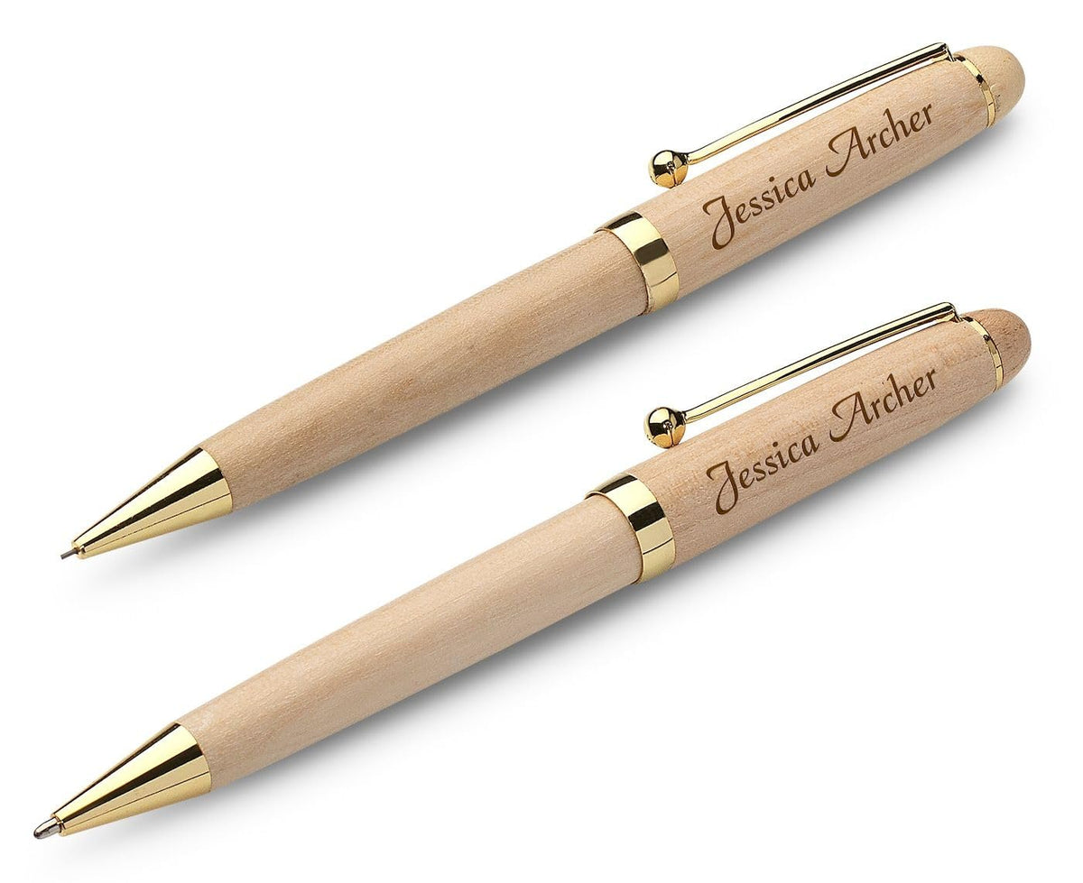 Executive Gift Shoppe | Personalized Ballpoint Pen and Mechanical Pencil Set in Maple Wood with