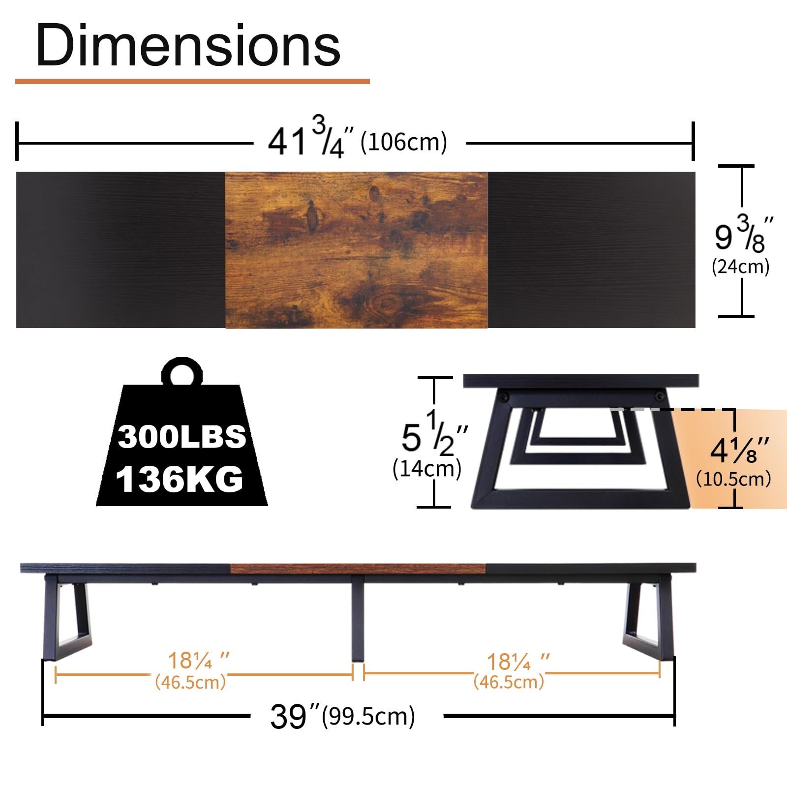 TEAMIX 42 inch Large Dual Monitor Riser, Desk Organizer Stand for TV Laptop
