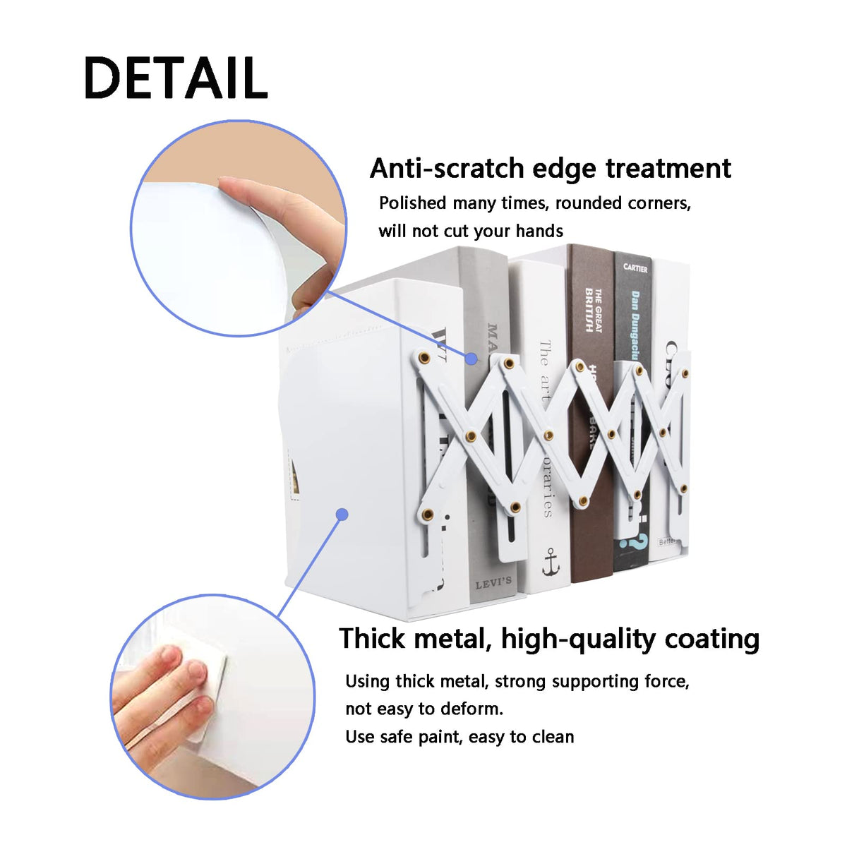 Zyners Adjustable Metal Bookends Heavy Duty for Shelves, 2 Dividers, Anti-Slip Design Expandable