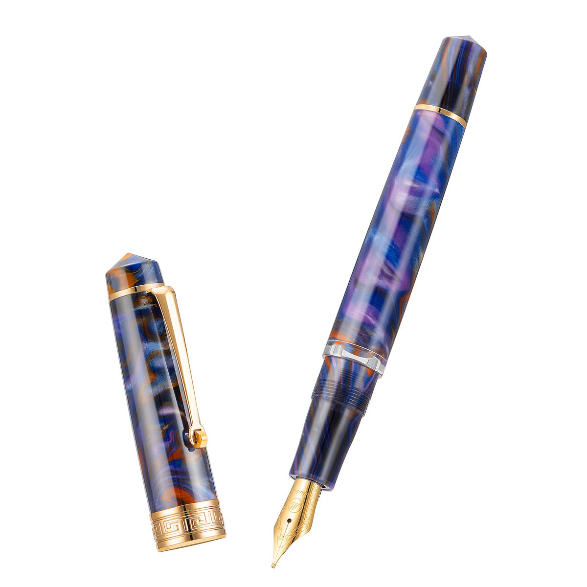 Asvine P20 Piston Fountain Pen Purple Resin, Iridium Medium Nib Gold Trim Business Signature