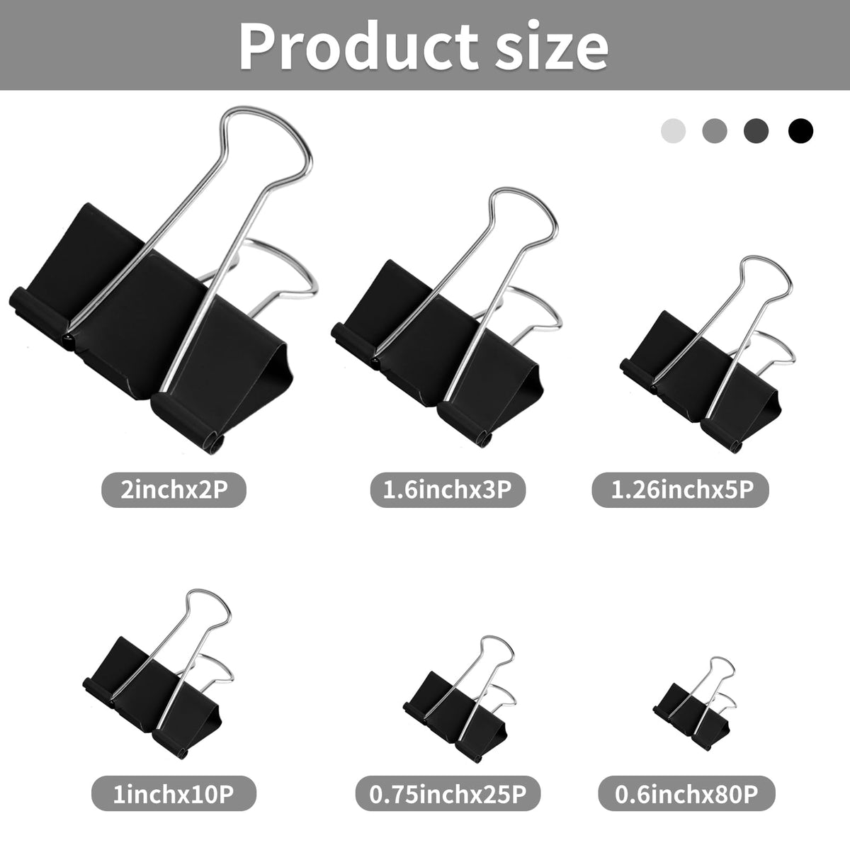 125Pcs Binder Clips Colored, Binder Clips Assorted Sizes, 6 Sizes Binder Paper Clips for Office