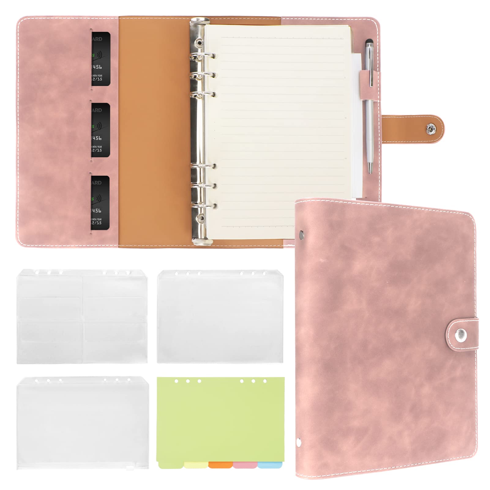 FYY A5 Binder Refillable Planner Notebook 6 Ring, Pink