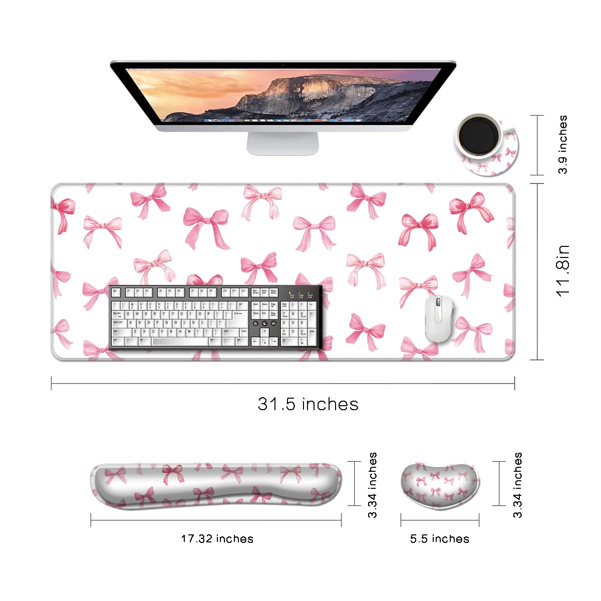 MIBITRI Keyboard Mouse Pad Set, Extended Gaming Mouse Pad+Ergonomics Keyboard Wrist Rest Support
