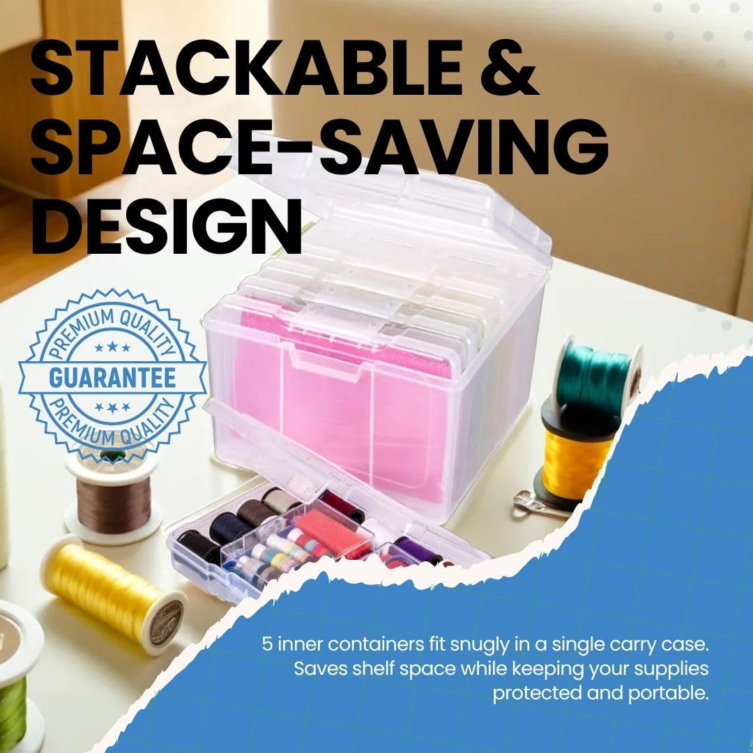 ArtBin 6947ZZ Photo & Craft Organizer Set, Large Box with [5] Plastic Storage Cases Inside, Clear