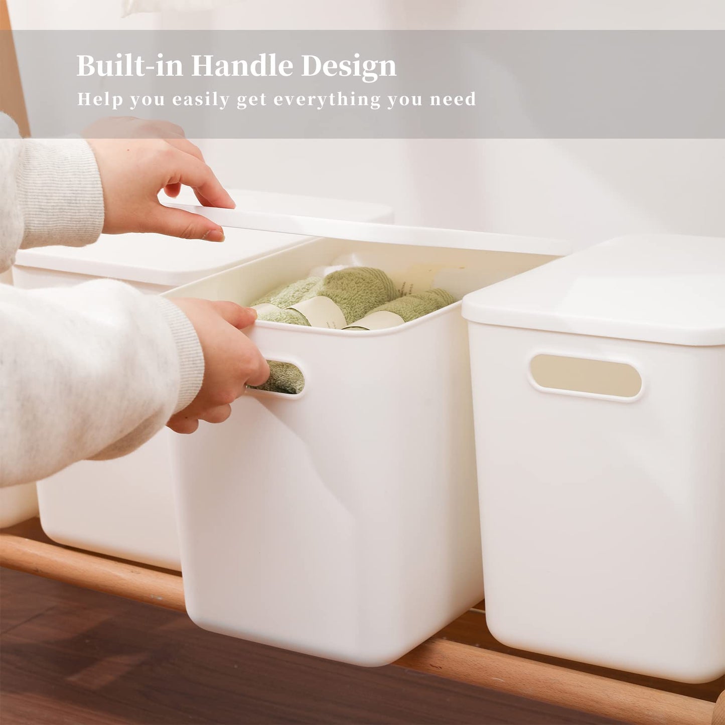 Yishyfier Plastic Storage Baskets Bins Boxes With Lids,Organizing Container White Storage Organizer
