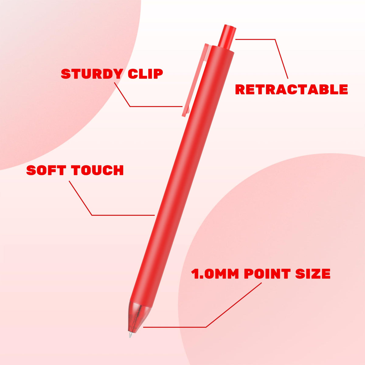 deegtran Pens Bulk, 50 Pack Smooth Red Ink Ballpoint Pens, Wholesale Retractable Pens, No Bleed