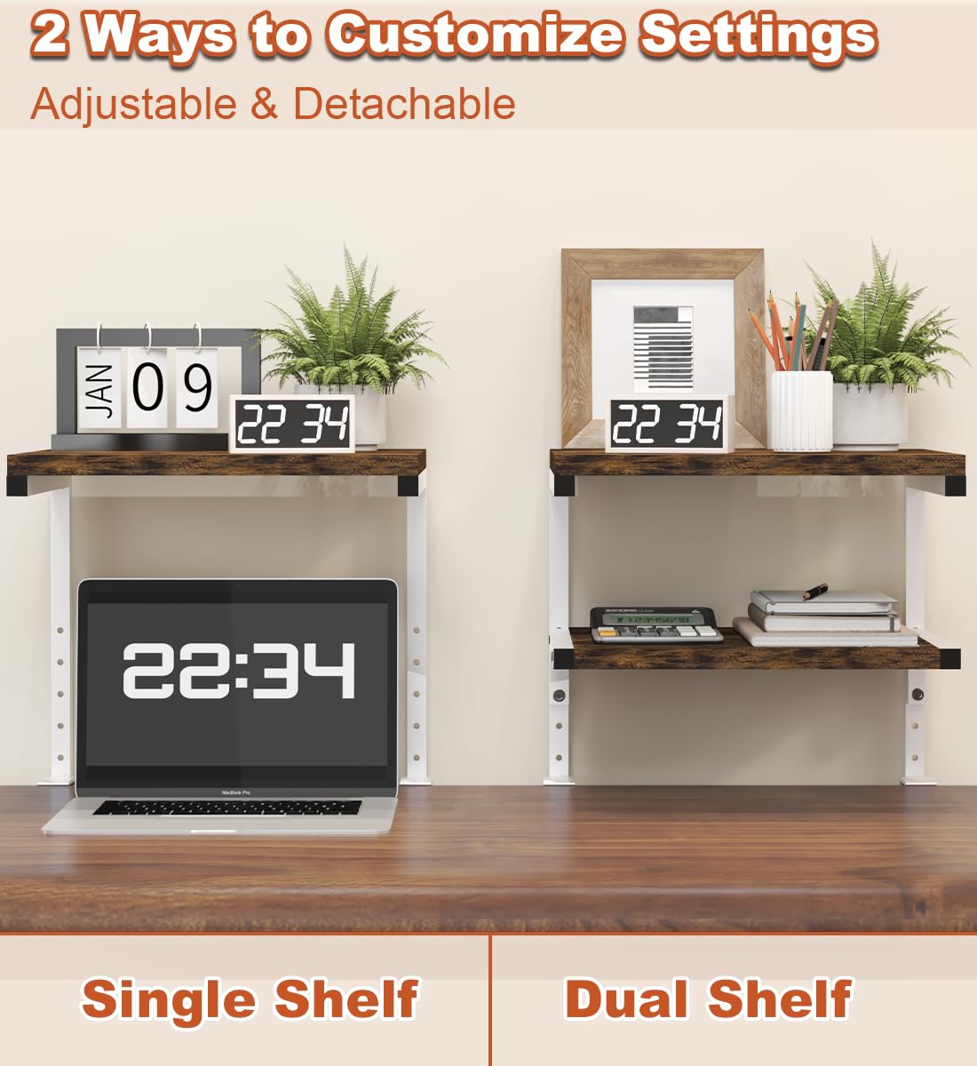 Mondazie 2-Tier Adjustable Desk Shelf Organization, White